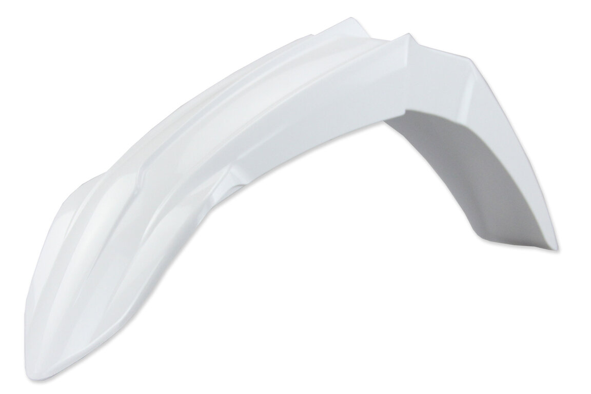 UFO White Front Fender for Yamaha: WR250F (2020-2024), YZ125 (2002-2026), YZ125X (2020-2026), YZ250 (2002-2026), YZ250F (2019-2023), YZ250FX (2020-2024), YZ250X (2016-2026), YZ450F (2018-2022), YZ450FX (2019-2023)
