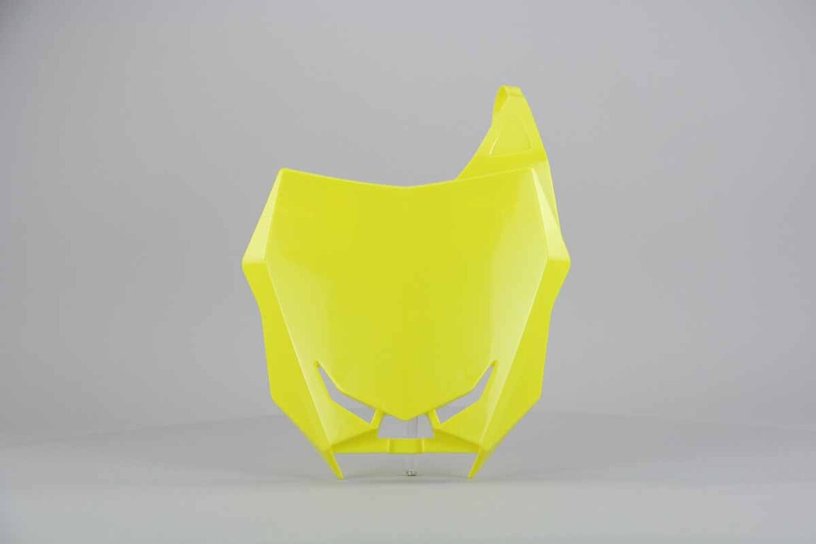 Polisport Yellow Front Number Plate replacement plastics for 18-26 Suzuki RMZ250, RMZ450 dirt bikes 360 view