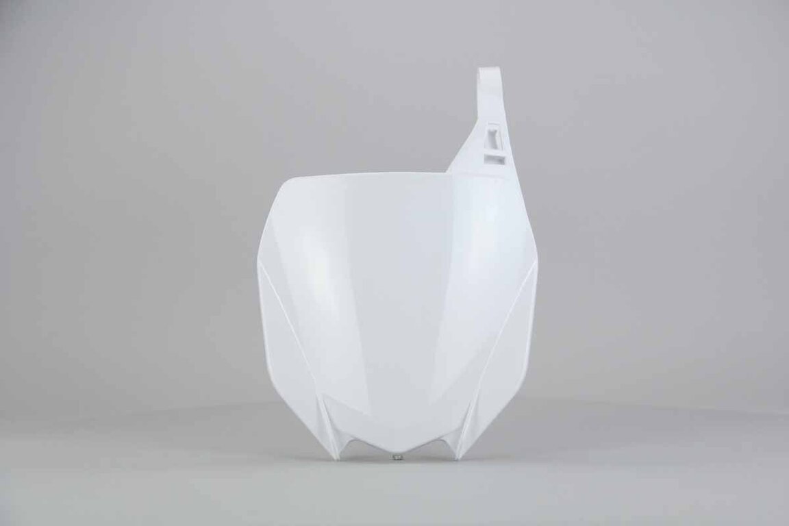 Polisport White Front Number Plate replacement plastics for 02-27 Yamaha YZ125, YZ250, YZ250F, YZ250FX, YZ450F, YZ450FX dirt bikes 360 view