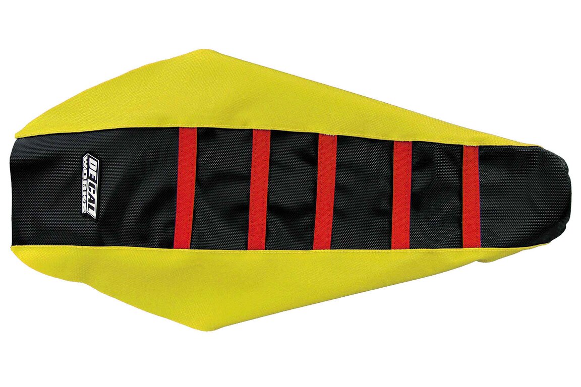 DeCal Works Yellow Black Red Gripper Ribbed Seat Covers for Suzuki: RMZ250 (2010-2018)