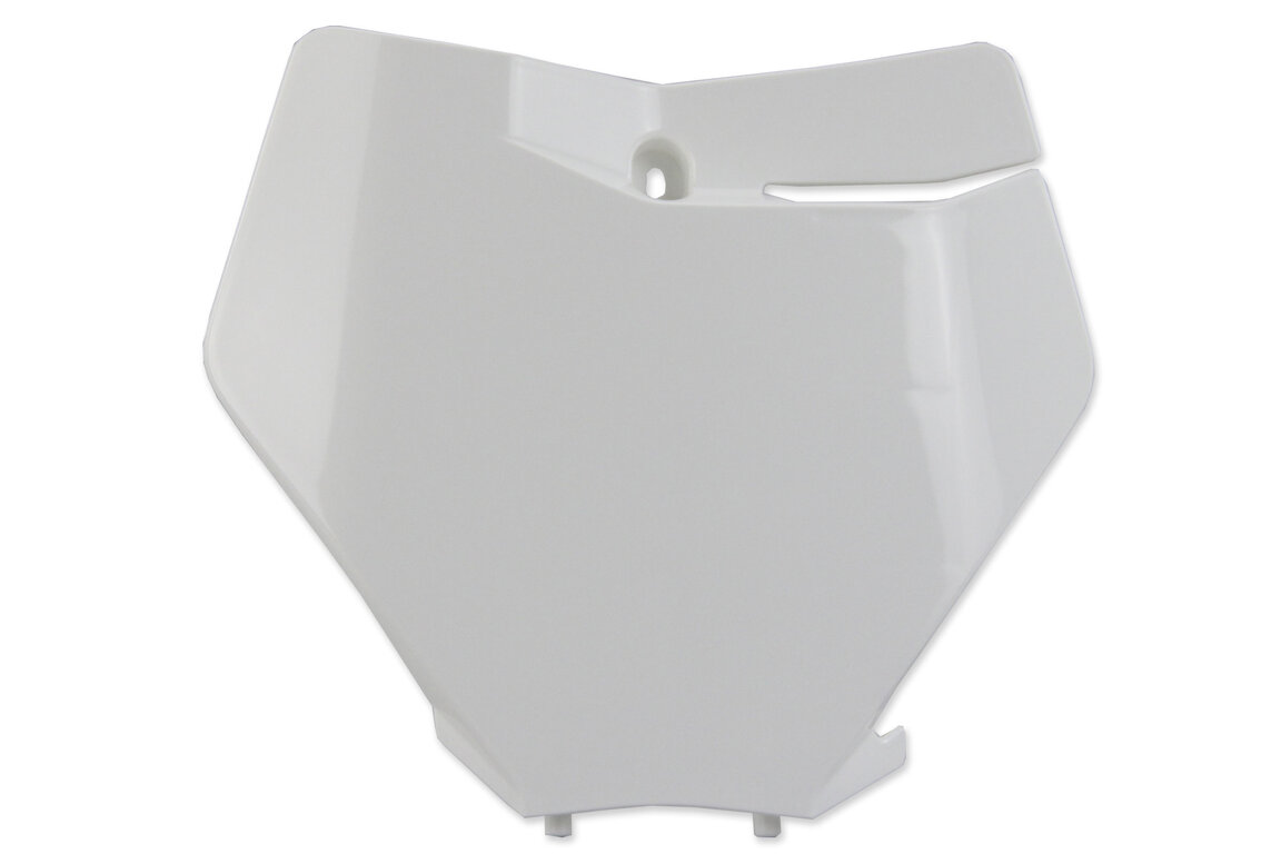 Polisport Ceramic White Front Number Plate for KTM: SMR450 (2021-2022), SX125 (2019-2022), SX150 (2019-2022), SX250 (2019-2022), SXF250 (2019-2022), SXF350 (2019-2022), SXF450 (2019-2022), SXF450FE (2019-2021), XC125 (2021-2022), XC250 (2019), XC250 TPI (2020-2022), XC300 (2019), XC300...and more
