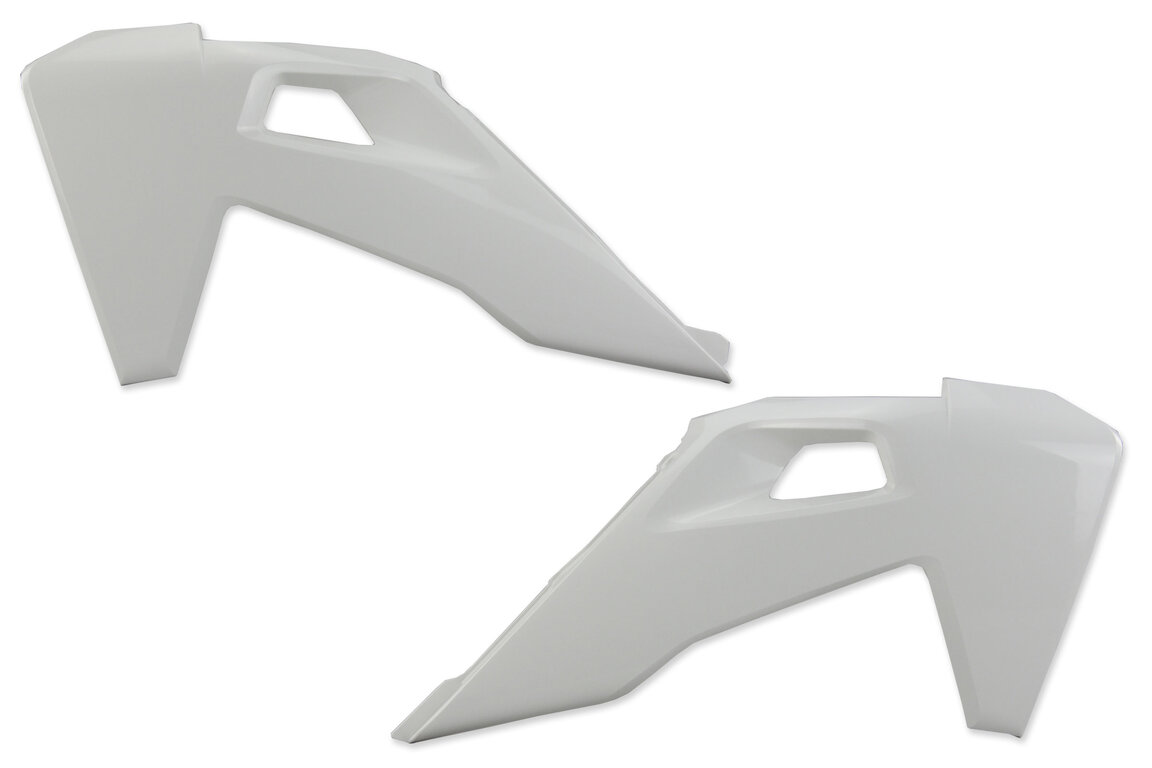 UFO Ceramic White Radiator Shroud Set for Husqvarna: FC250 (2019-2022), FC350 (2019-2022), FC450 (2019-2022), FC450 Rockstar Edition (2018-2021), FE250 (2022-2023), FE350 (2020-2023), FE350s (2020, 2022-2023), FE450 (2020-2023), FE501 (2020-2023), FE501s (2020-2023), FS450 (2019-2...and more