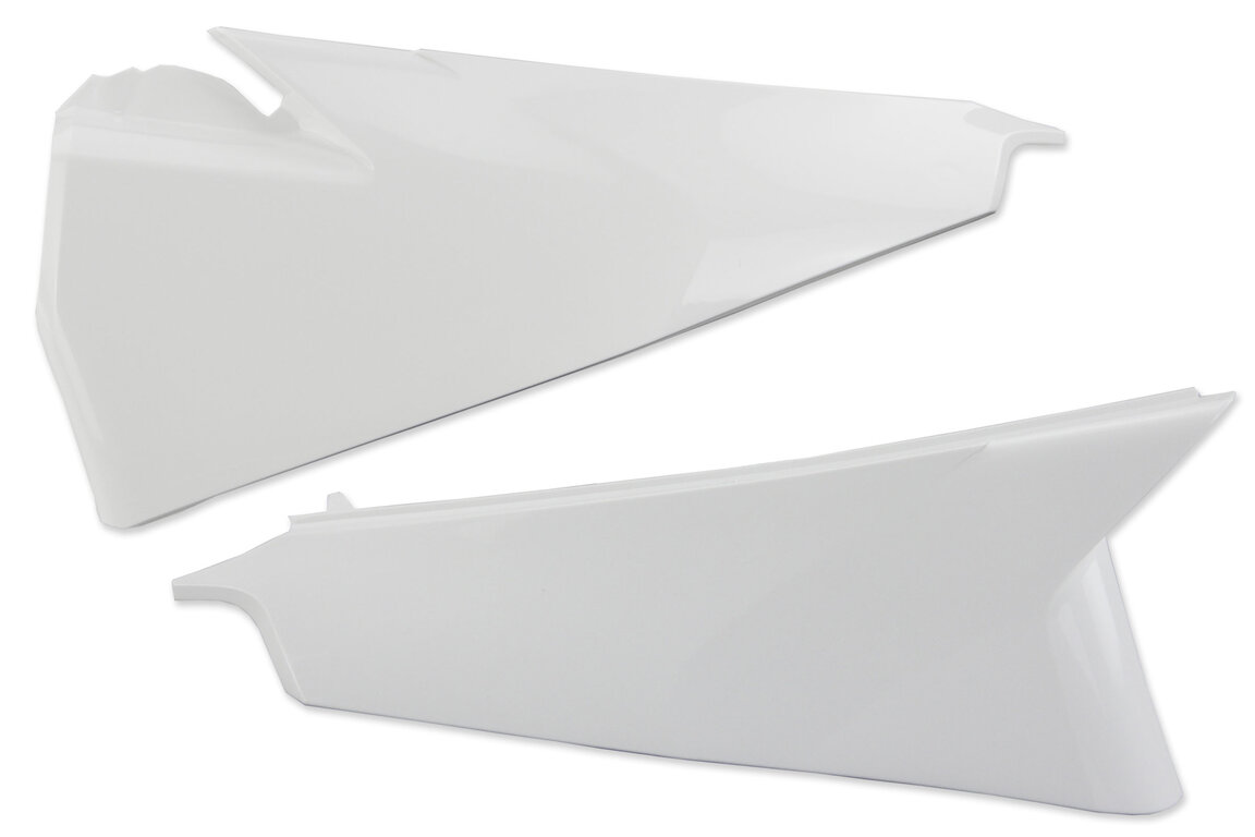 Polisport Ceramic White Non-Vented Side Upper Number Plates for Husqvarna: FC250 (2019-2022), FC350 (2019-2022), FC450 (2019-2022), FC450 Rockstar Edition (2018-2021), FE250 (2022-2023), FE350 (2020-2023), FE350s (2020, 2022-2023), FE450 (2020-2023), FE501 (2020-2023), FE501s (2020-2023), FS450 (2019-2...and more