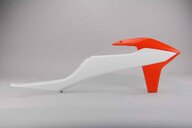Right Side Polisport Ceramic White / Orange Radiator Shroud Set replacement plastics for 18-23 KTM EXC, EXCF, SMR, SX, SXF, XC, XCF, XCW dirt bikes.
