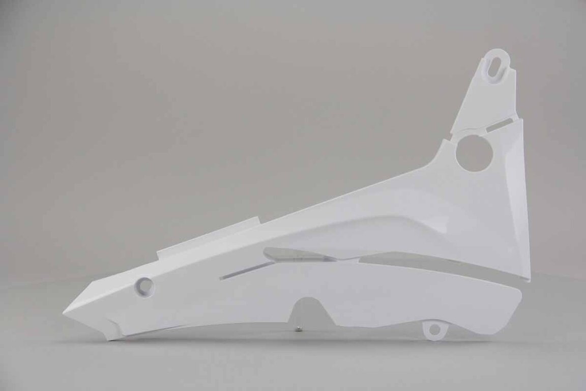 Right Side Polisport White Restyled Airbox Covers replacement plastics for 02-07 Honda CR125, CR250 dirt bikes.