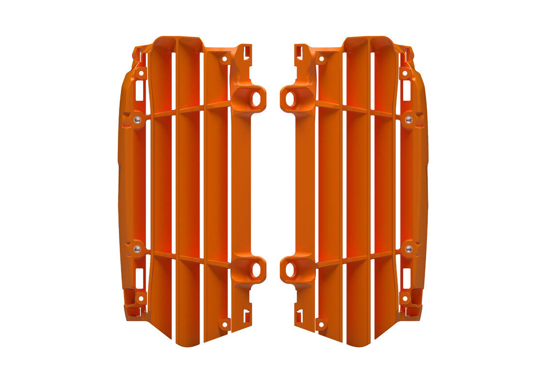 Polisport Orange Radiator Louvers for KTM: EXC350F (2024-2026), EXC450F (2024-2025), EXC500F (2024-2027), SX125 (2023-2027), SX150 (2021, 2025-2027), SX250 (2022-2027), SX300 (2024-2027), SXF250 (2023-2027), SXF250FE (2023-2026), SXF350 (2023-2027), SXF450 (2023-2027), SXF450F...and more