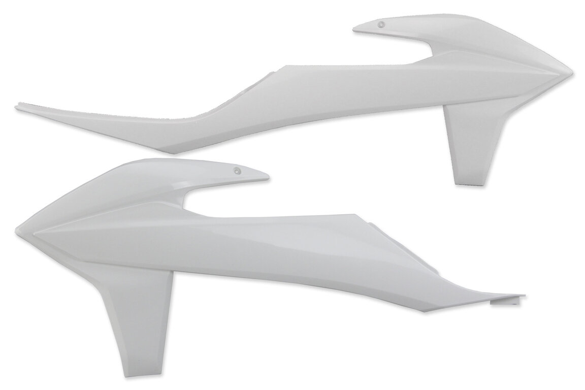Polisport Ceramic White Radiator Shroud Set for KTM: EXC125 (2020-2021), EXC150 (2020-2023), EXC250 (2020-2023), EXC250F (2020-2023), EXC300 (2020-2023), EXC350F (2020-2023), EXC450F (2020-2023), EXC500F (2020-2023), SMR450 (2021-2022), SX125 (2019-2022), SX150 (2019-2022), SX250 (2019-...and more