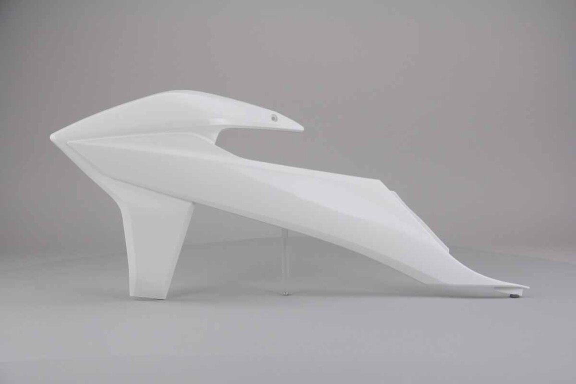 Left Side Polisport Ceramic White Radiator Shroud Set replacement plastics for 19-23 KTM EXC, EXCF, SMR, SX, SXF, XC, XCF, XCW dirt bikes.