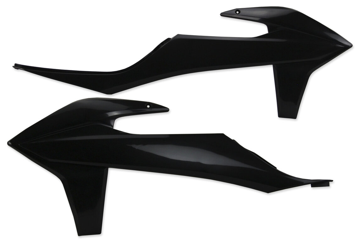 Polisport Black Radiator Shroud Set for KTM: EXC125 (2020-2021), EXC150 (2020-2023), EXC250 (2020-2023), EXC250F (2020-2023), EXC300 (2020-2023), EXC350F (2020-2023), EXC450F (2020-2023), EXC500F (2020-2023), SMR450 (2021-2022), SX125 (2019-2022), SX150 (2019-2022), SX250 (2019-...and more