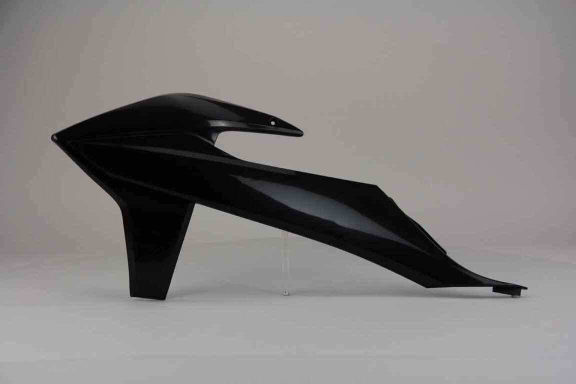 Left Side UFO Black Radiator Shroud Set replacement plastics for 18-23 KTM EXC, EXCF, SMR, SX, SXF, XC, XCF, XCW dirt bikes.