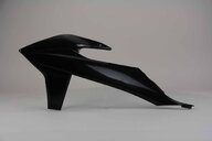 Left Side UFO Black Radiator Shroud Set replacement plastics for 18-23 KTM EXC, EXCF, SMR, SX, SXF, XC, XCF, XCW dirt bikes.