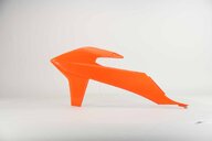 Left Side UFO Orange Radiator Shroud Set replacement plastics for 18-23 KTM EXC, EXCF, SMR, SX, SXF, XC, XCF, XCW dirt bikes.