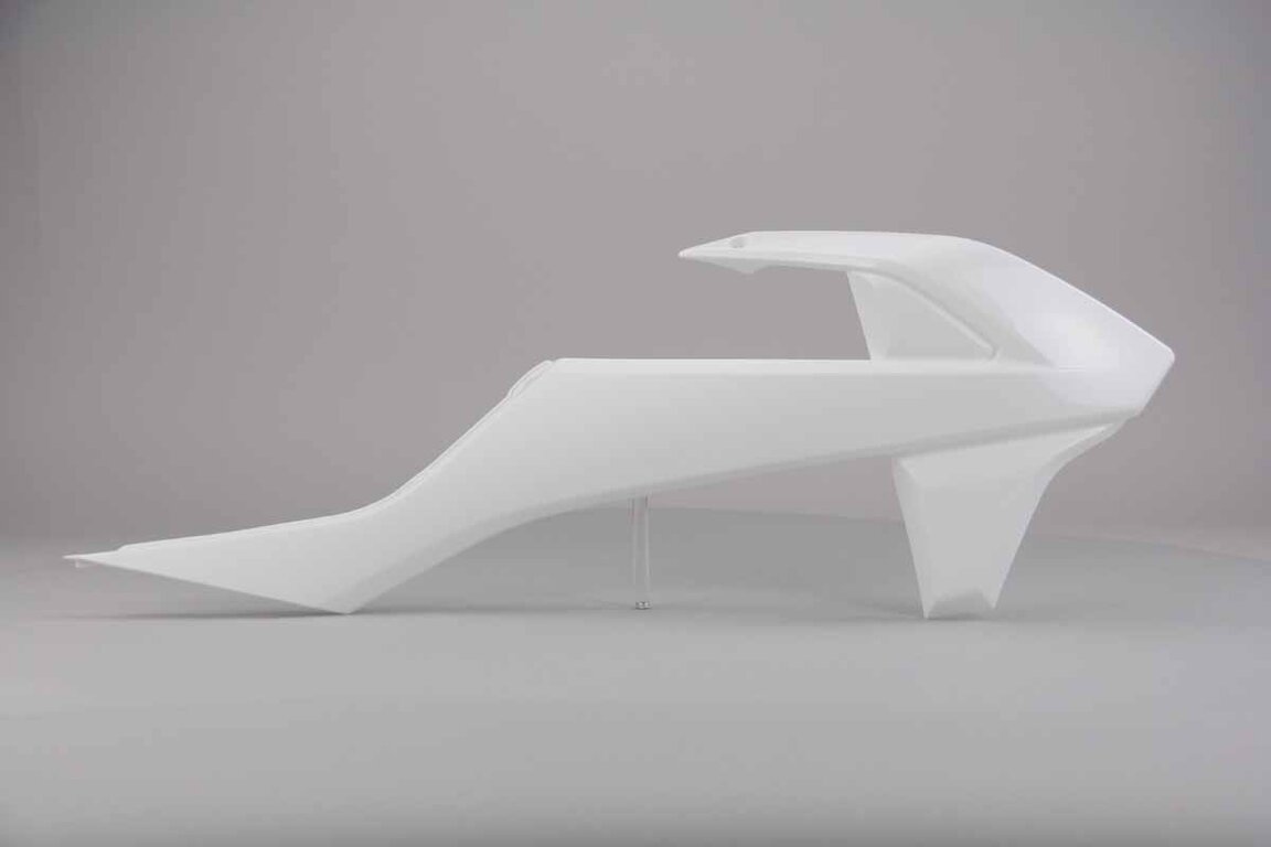Right Side UFO White (19 white) Radiator Shroud Set replacement plastics for 18-24 KTM SX85 dirt bikes.