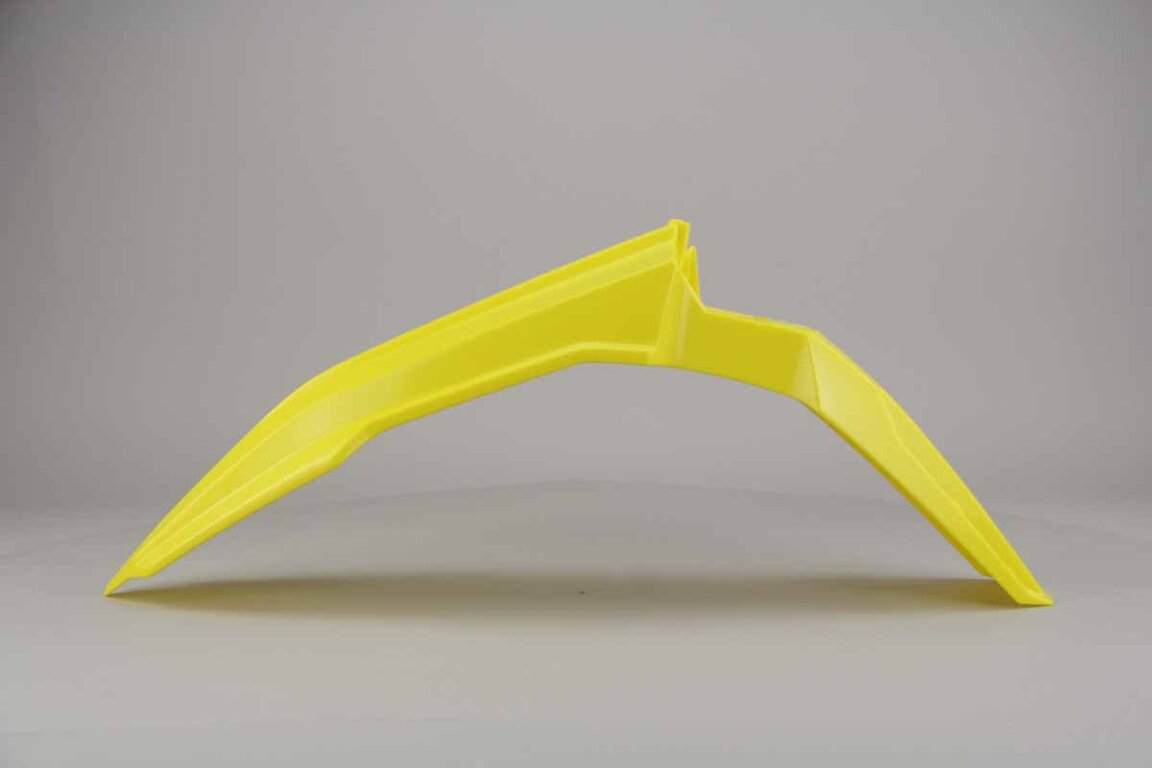 Polisport Yellow Restyled Front Fender replacement plastics for 01-08 Suzuki RM125, RM250 dirt bikes 360 view