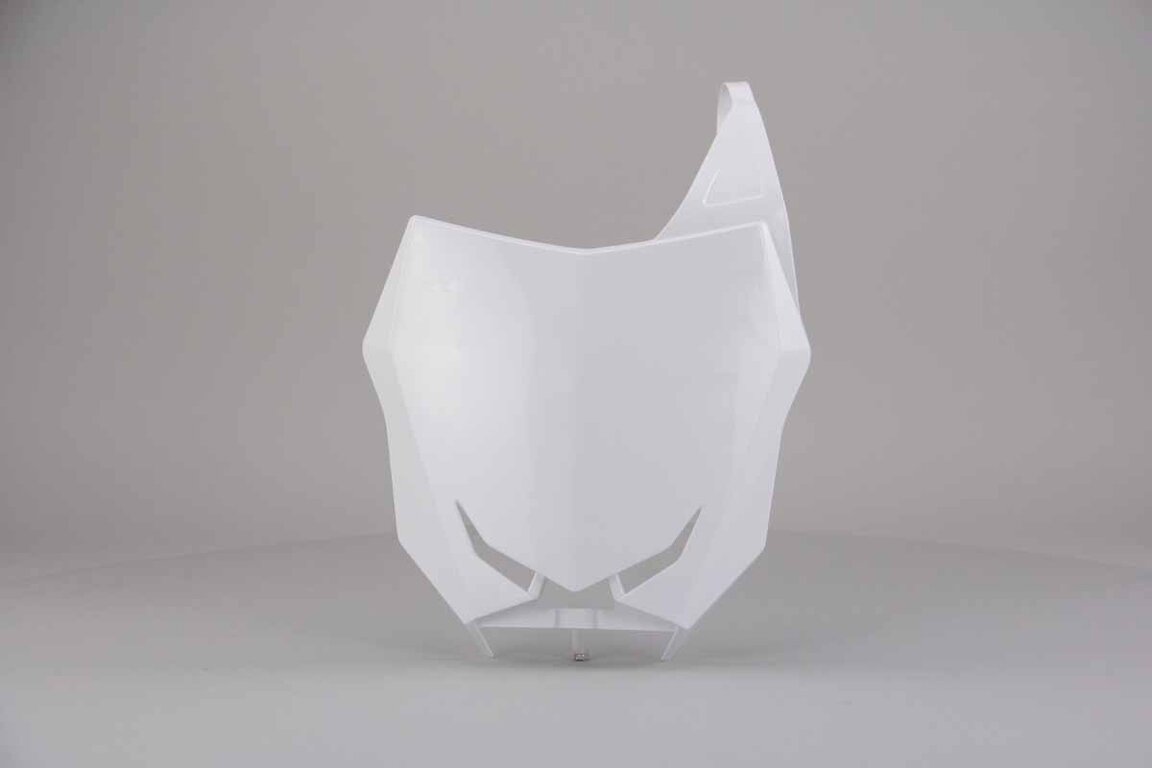 Polisport White Restyled Front Number Plate replacement plastics for 01-08 Suzuki RM125, RM250 dirt bikes 360 view