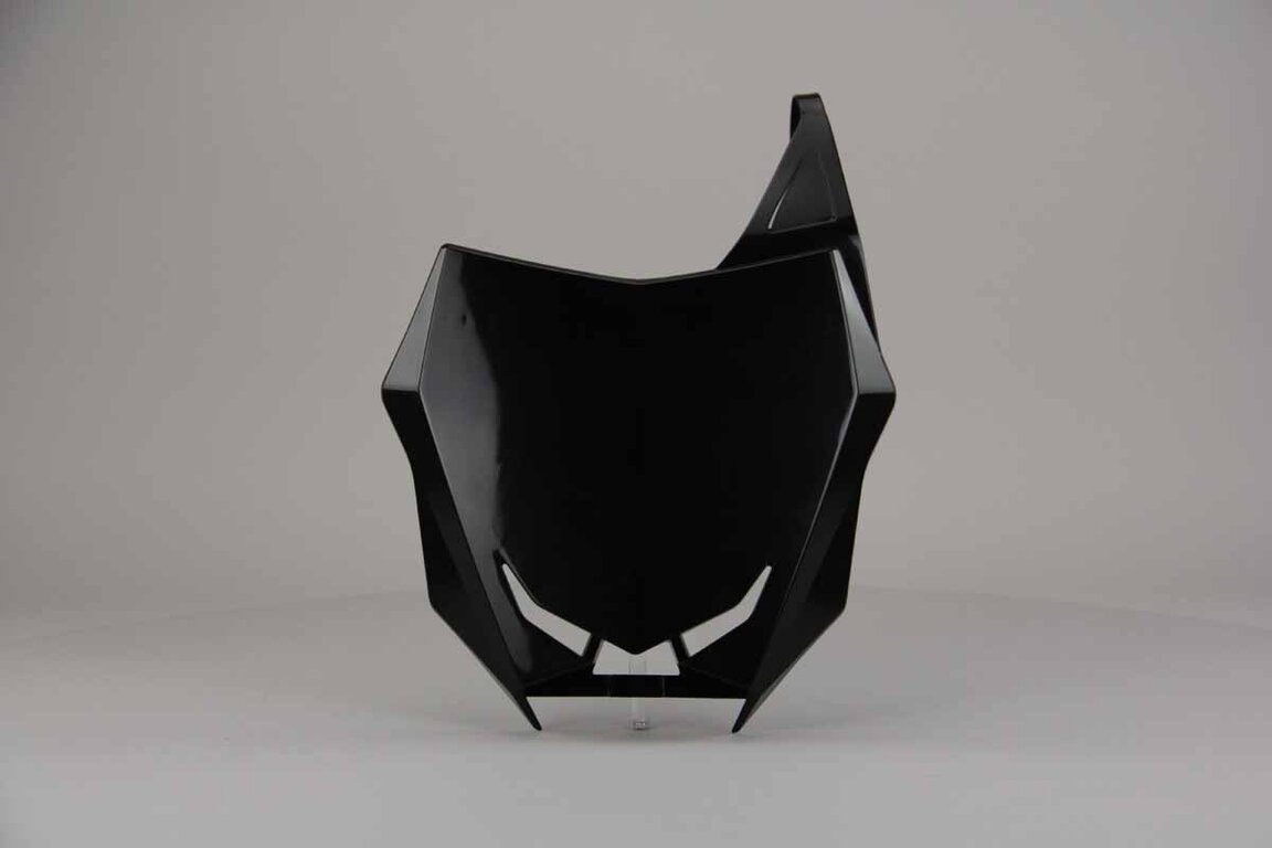 Polisport Black with bracket Restyled Front Number Plate replacement plastics for 01-08 Suzuki RM125, RM250 dirt bikes 360 view