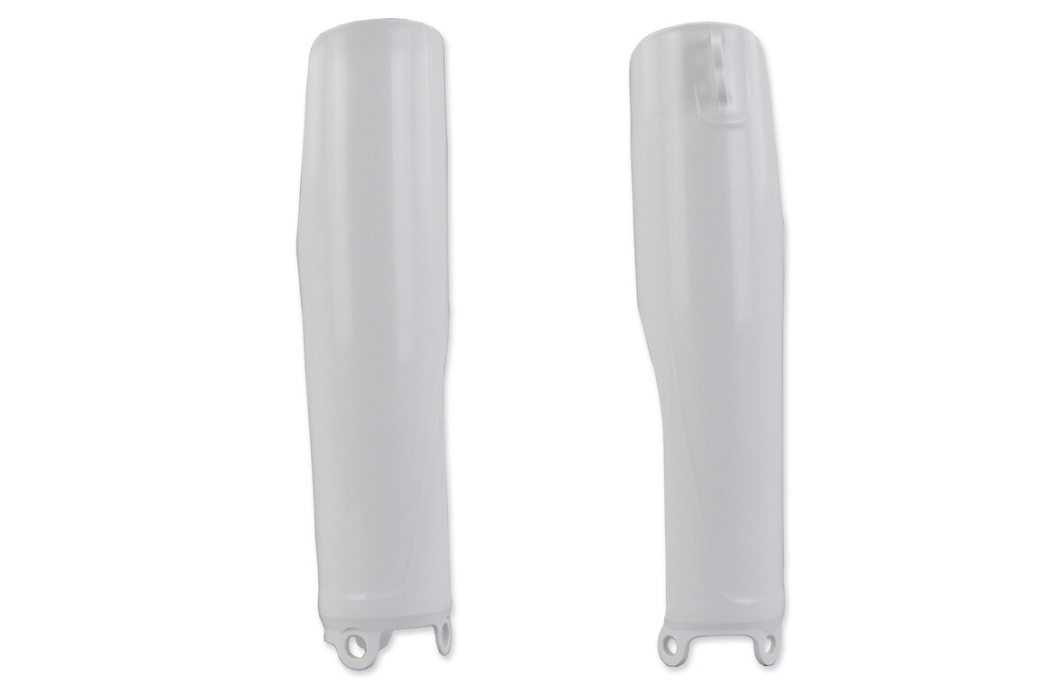 Polisport White Lower Fork Guards for Honda: CRF250R (2019-2027), CRF250RWE (2025-2026), CRF250RX (2019-2027), CRF450L (2019-2020), CRF450R (2019-2026), CRF450RL (2021-2027), CRF450R-S (2022-2024), CRF450RWE (2021-2026), CRF450RX (2019-2026), CRF450X (2019-2027), HRC Works Edition (2027)