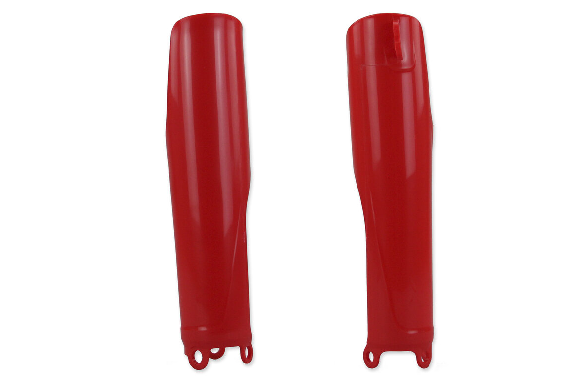 UFO Red Lower Fork Guards for Honda: CRF250R (2019-2027), CRF250RWE (2025-2026), CRF250RX (2019-2027), CRF450L (2019-2020), CRF450R (2019-2026), CRF450RL (2021-2027), CRF450R-S (2022-2024), CRF450RWE (2021-2026), CRF450RX (2019-2026), CRF450X (2019-2027), HRC Works Edition (2027)
