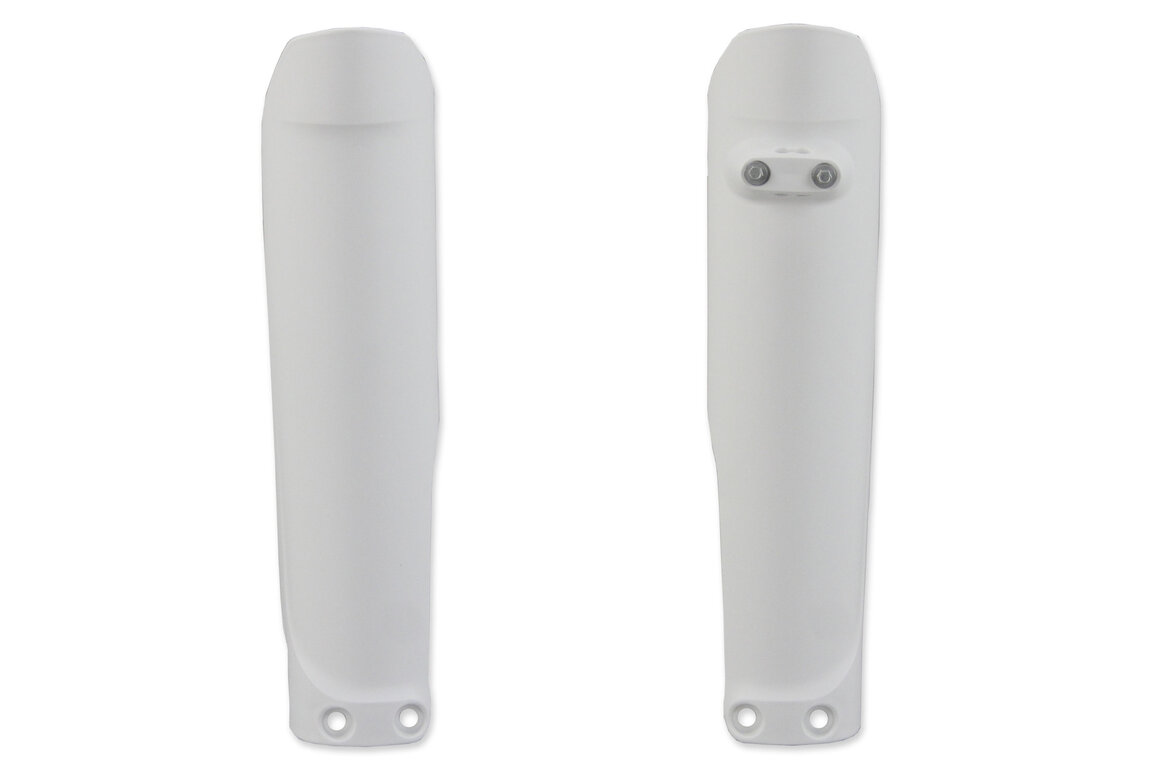 Polisport Ceramic White Lower Fork Guards for Husqvarna: FC250 (2016-2022), FC350 (2016-2022), FC450 (2016-2022), FC450 Rockstar Edition (2018-2021), FE250 (2017-2019, 2022-2023), FE350 (2017-2023), FE350s (2018, 2020, 2022-2023), FE450 (2017-2023), FE501 (2017-2023), FE501s (2020-202...and more