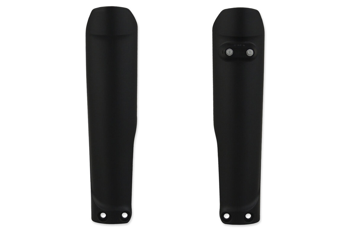 Polisport Black Lower Fork Guards for Husqvarna: FC250 (2016-2022), FC350 (2016-2022), FC450 (2016-2022), FC450 Rockstar Edition (2018-2021), FE250 (2017-2019, 2022-2023), FE350 (2017-2023), FE350s (2018, 2020, 2022-2023), FE450 (2017-2023), FE501 (2017-2023), FE501s (2020-202...and more