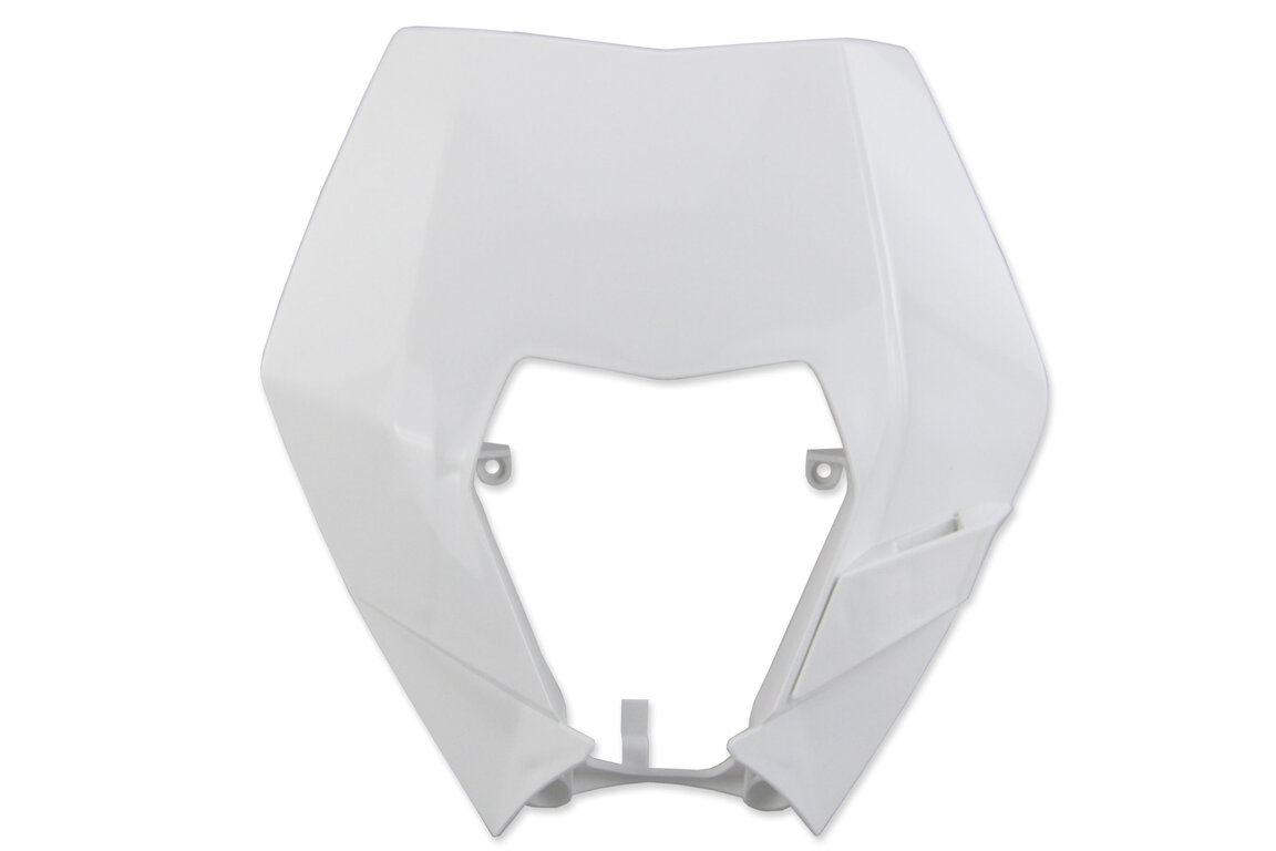 Polisport White Front Number Plate Headlight Mask for KTM: EXC125 (2008, 2012-2013), EXC200 (2008, 2012-2013), EXC250 (2012-2013), EXC250F (2008-2013), EXC300 (2008-2010, 2012-2013), EXC350F (2012-2013), EXC400 (2011), EXC450 (2008-2013), EXC500 (2012-2013), EXC530R (2008-2011), XCF250W (2008...and more