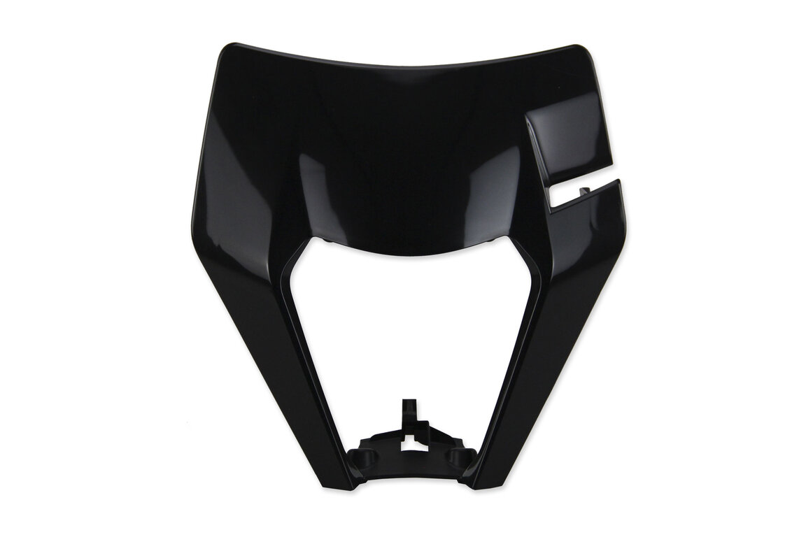 Polisport Black Front Number Plate Headlight Mask for KTM: EXC250F (2017-2019), EXC300 (2017-2019), EXC350F (2017-2019), EXC450F (2017-2019), EXC500F (2017-2019), XCW150 (2017-2019), XCW250 (2017-2019), XCW300 (2017-2018), XCW300 TPI (2019)