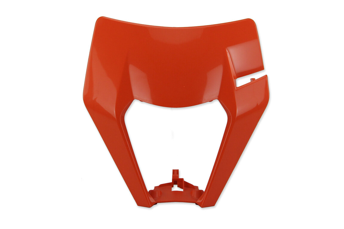 Polisport Orange Front Number Plate Headlight Mask for KTM: EXC250F (2017-2019), EXC300 (2017-2019), EXC350F (2017-2019), EXC450F (2017-2019), EXC500F (2017-2019), XCW150 (2017-2019), XCW250 (2017-2019), XCW300 (2017-2018), XCW300 TPI (2019)