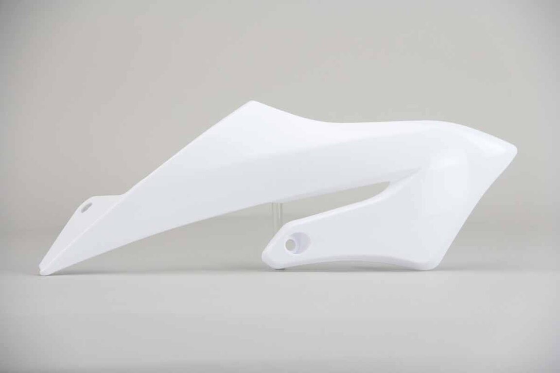 Right Side UFO White Radiator Shroud Set replacement plastics for 18-27 Yamaha YZ65 dirt bikes.