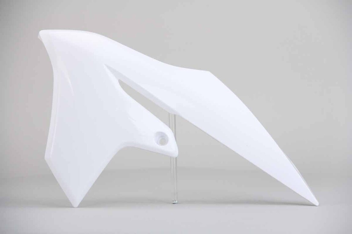 Left Side UFO White Radiator Shroud Set replacement plastics for 18-26 Yamaha YZ65 dirt bikes.