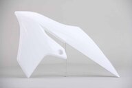 Left Side UFO White Radiator Shroud Set replacement plastics for 18-26 Yamaha YZ65 dirt bikes.