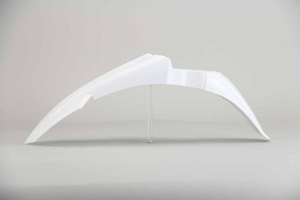 UFO White Front Fender replacement plastics for 18-26 Yamaha YZ65 dirt bikes 360 view