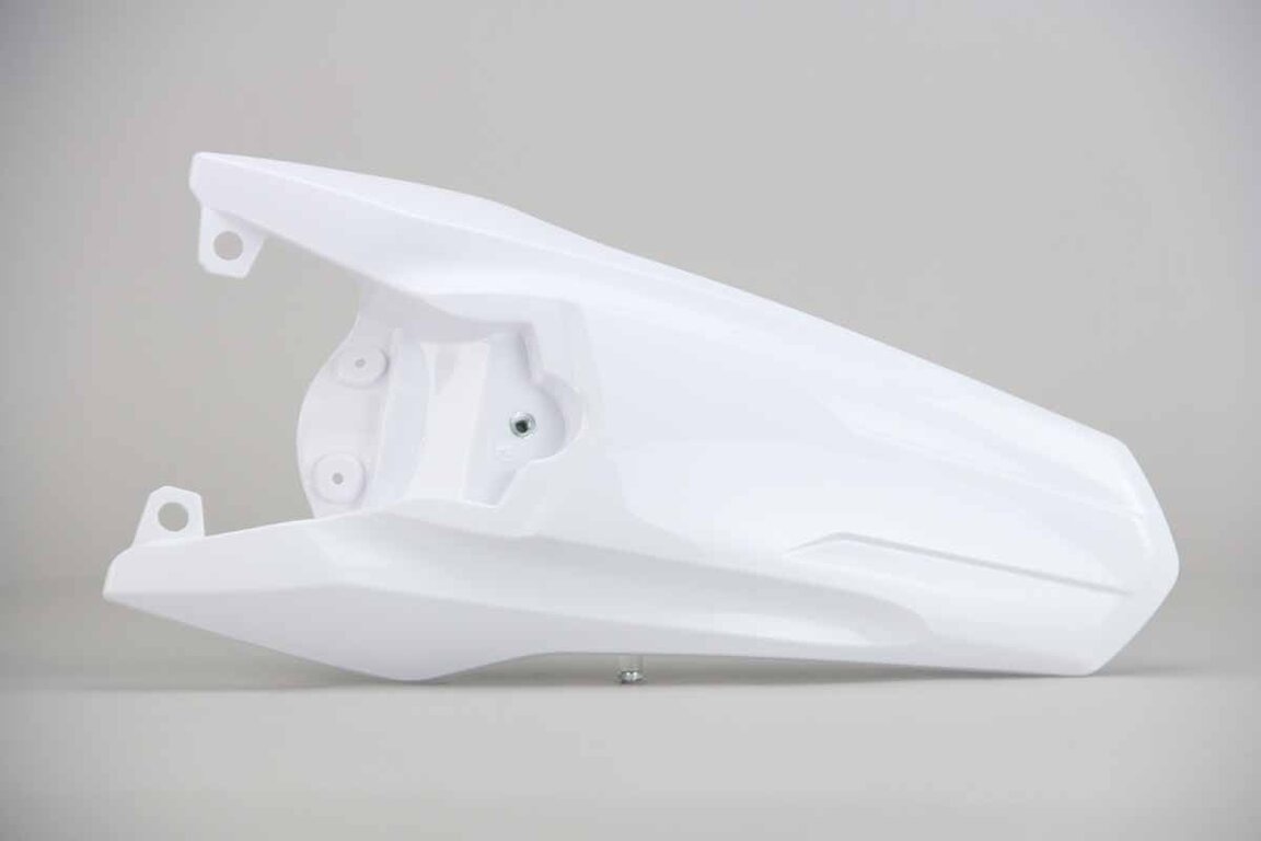 UFO White Rear Fender replacement plastics for 18-26 Yamaha YZ65 dirt bikes 360 view
