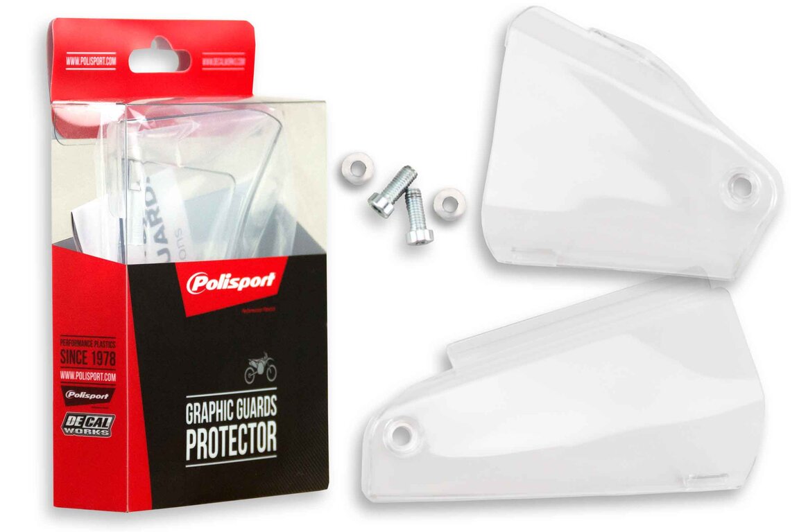 Polisport Clear Graphic Guards for Husqvarna: FC250 (2019-2022), FC350 (2019-2022), FC450 (2019-2022), FC450 Rockstar Edition (2018-2021), FE250 (2022-2023), FE350 (2020-2023), FE350s (2020, 2022-2023), FE450 (2020-2023), FE501 (2020-2023), FE501s (2020-2023), FX350 (2019-2...and more
