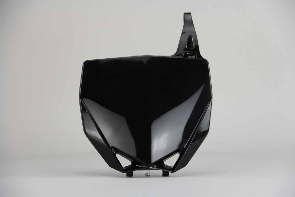 UFO Black Front Number Plate replacement plastics for 15-26 Yamaha YZ65, YZ85 dirt bikes 360 view