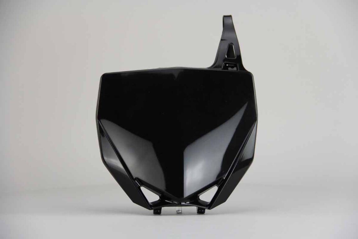 UFO Black Front Number Plate replacement plastics for 15-27 Yamaha YZ65, YZ85 dirt bikes 360 view