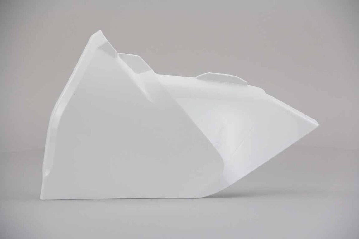 Polisport White Airbox Covers replacement plastics for 15-19 KTM EXCF, EXC, SX, SXF, XC, XCF, XCW dirt bikes 360 view