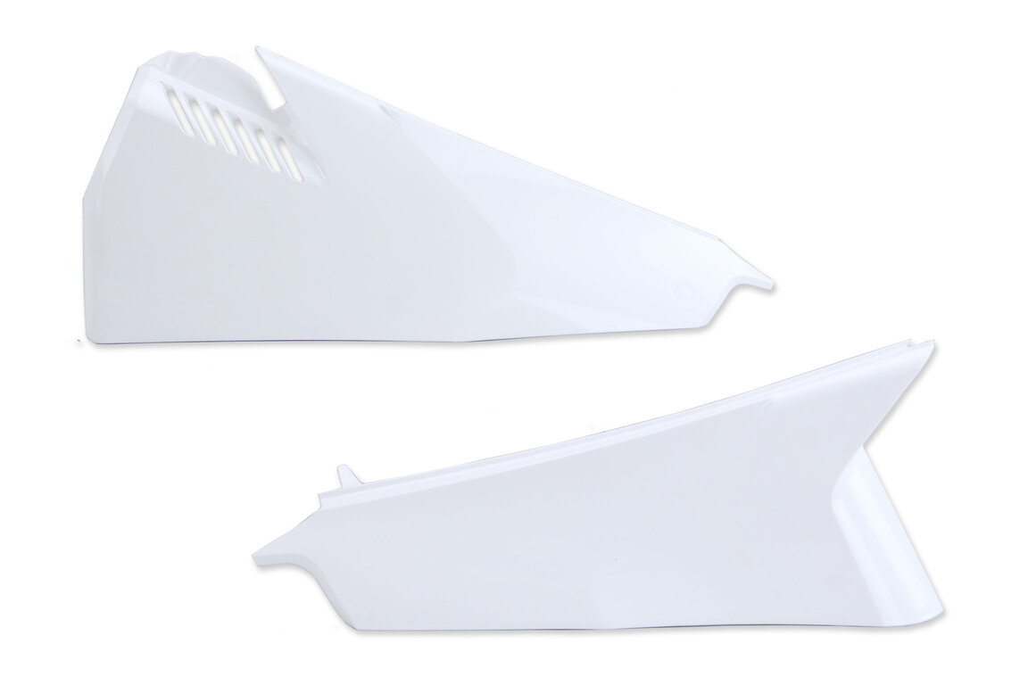UFO Ceramic White - Vented Side Upper Number Plates for Husqvarna: FC250 (2019-2022), FC350 (2019-2022), FC450 (2019-2022), FC450 Rockstar Edition (2018-2021), FE250 (2022-2023), FE350 (2020-2023), FE350s (2020, 2022-2023), FE450 (2020-2023), FE501 (2020-2023), FE501s (2020-2023), FS450 (2019-2...and more