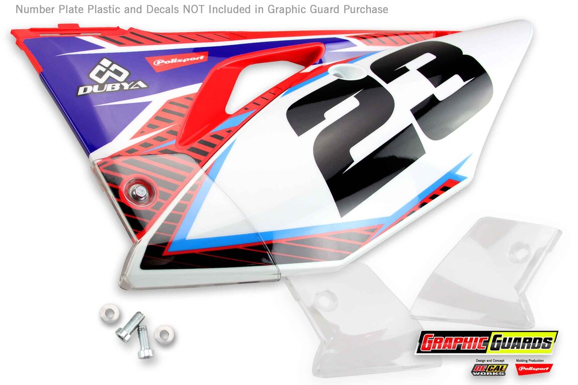 Polisport Clear Graphic Guards for Honda: CRF250R (2018-2021), CRF250RX (2019-2021), CRF450L (2019-2020), CRF450R (2017-2020), CRF450RL (2021-2027), CRF450R-S (2022)