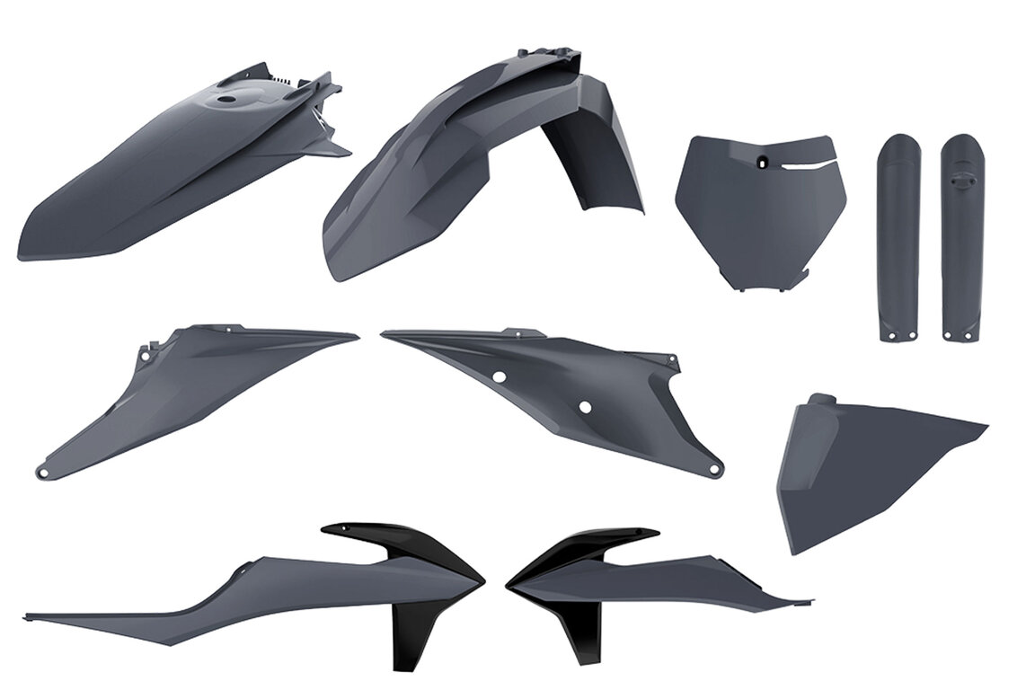 Polisport Nardo Grey with Forks Plastic Kit for KTM: SX125 (2019-2022), SX150 (2019-2022), SX250 (2019-2022), SXF250 (2019-2022), SXF350 (2019-2022), SXF450 (2019-2022), SXF450FE (2018-2021)