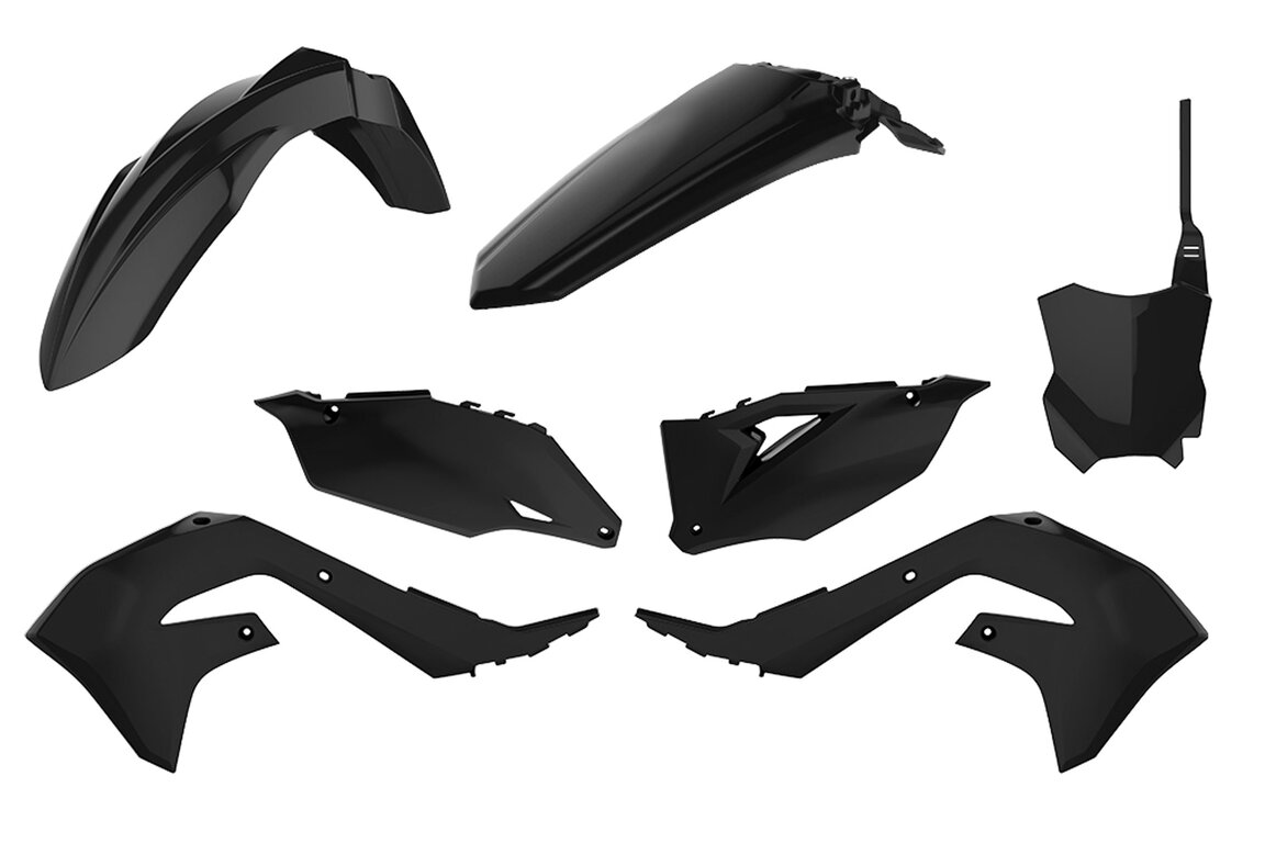 Polisport Black Plastic Kit for Kawasaki: KX250F (2021-2024), KX250F 50th Anniversary Edition (2024), KX250X (2022-2024), KX250XC (2021), KX450F (2019-2023), KX450SR (2022-2023), KX450X (2022-2023), KX450XC (2021)