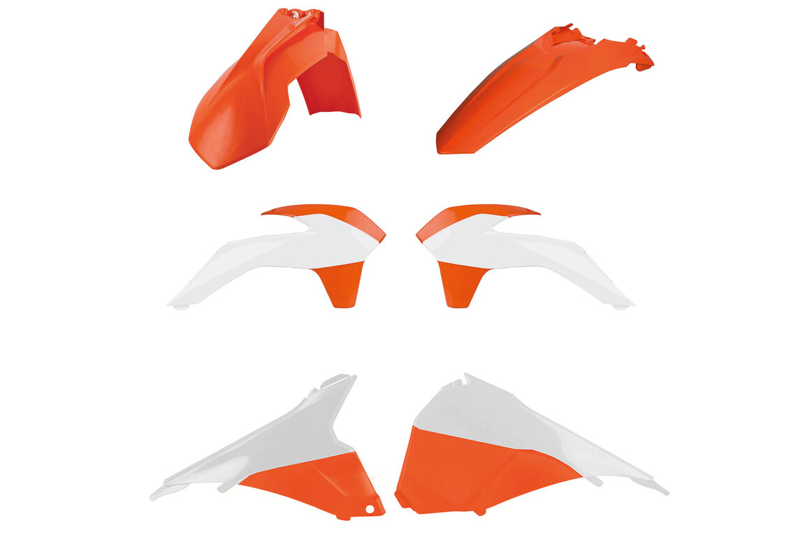 Polisport OEM 20 Color Plastic Kit for KTM: EXC125 (2016), EXC200 (2016), EXC250 (2016), EXC250F (2014-2016), EXC300 (2014, 2016), EXC350F (2014-2016), EXC450 (2014-2016), EXC500 (2014-2016), XCF250W (2014-2016), XCF350W (2014-2016)