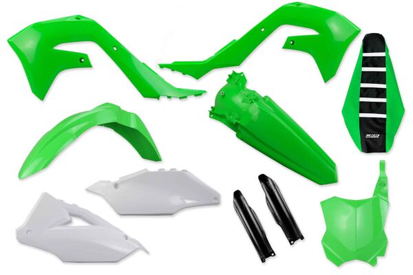Complete Plastic Kit With Lower Forks & Seat Cover 2021 Kawasaki KX250F, 2022 Kawasaki KX250F, 2023 Kawasaki KX250F, 2024 Kawasaki KX250F, 2022 Kawasaki KX250X, 2023 Kawasaki KX250X, 2024 Kawasaki KX250X, 2021 Kawasaki KX250XC, 2019 Kawasaki KX450F, 2020 Kawasaki KX450F, 2021 Kawasaki KX450F, 2022 Kawasaki KX450F, 2023 Kawasaki KX450F, 2022 Kawasaki KX450SR, 2023 Kawasaki KX450SR, 2022 Kawasaki KX450X, 2023 Kawasaki KX450X, 2021 Kawasaki KX450XC | DeCal Works