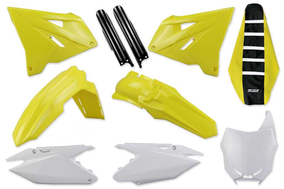Complete Plastic Kit With Lower Forks & Seat Cover 2004 Suzuki RM125, 2005 Suzuki RM125, 2006 Suzuki RM125, 2007 Suzuki RM125, 2008 Suzuki RM125, 2004 Suzuki RM250, 2005 Suzuki RM250, 2006 Suzuki RM250, 2007 Suzuki RM250, 2008 Suzuki RM250 | DeCal Works