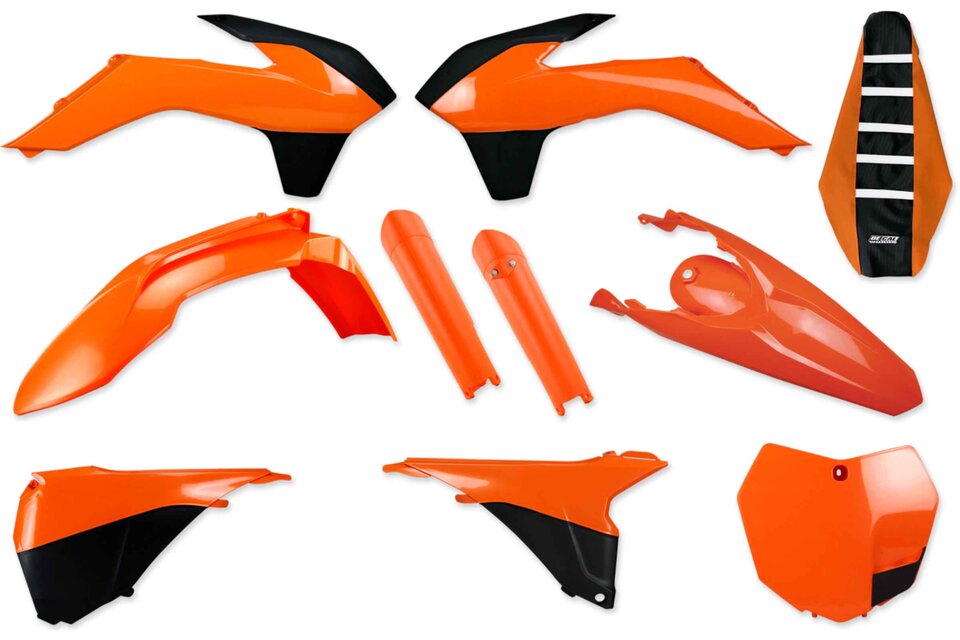 Mix & Match Plastic Kit With Lower Forks & Seat Cover 2013 KTM SX125, 2014 KTM SX125, 2013 KTM SX150, 2014 KTM SX150, 2013 KTM SX250, 2014 KTM SX250, 2013 KTM SXF250, 2014 KTM SXF250, 2013 KTM SXF350, 2014 KTM SXF350, 2013 KTM SXF450, 2014 KTM SXF450, 2012 KTM SXF450FE, 2013 KTM SXF450FE, 201...and more | DeCal Works