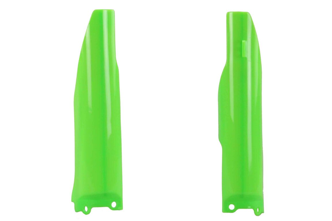 Polisport Flo Lime Green Lower Fork Guards for Kawasaki: KX125 (2004-2007), KX250 (2004-2007), KX250F (2004-2005), Suzuki: RMZ250 (2004-2006)