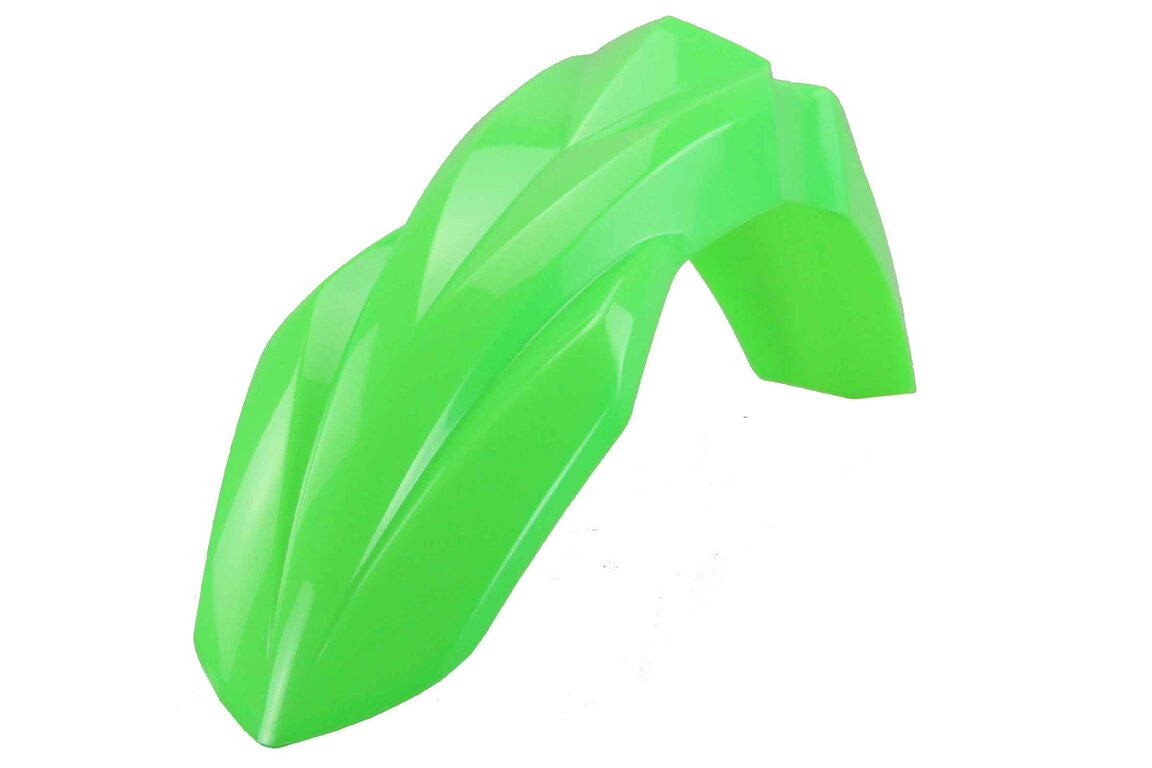 Polisport Flo Lime Green Front Fender for Kawasaki: KLX300R (2020-2025), KX125 (2003-2007), KX250 (2003-2007), KX250F (2017-2026), KX250F 50th Anniversary Edition (2024), KX250X (2022-2026), KX250XC (2021), KX450F (2016-2026), KX450F 50th Anniversary Edition (2024), KX450SR (2022-...and more