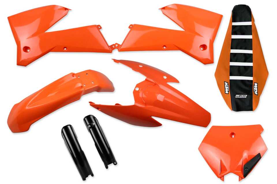 Complete Plastic Kit With Lower Forks & Seat Cover 2005 KTM EXC125, 2006 KTM EXC125, 2007 KTM EXC125, 2005 KTM EXC200, 2006 KTM EXC200, 2005 KTM EXC250, 2006 KTM EXC250, 2007 KTM EXC250, 2005 KTM EXC300, 2006 KTM EXC300, 2007 KTM EXC300, 2005 KTM EXC400, 2006 KTM EXC400, 2007 KTM EXC400, 2...and more | DeCal Works