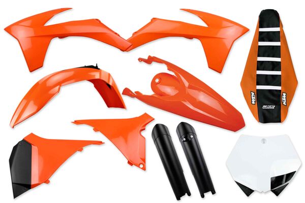 Complete Plastic Kit With Lower Forks & Seat Cover 2012 KTM SX125, 2012 KTM SX150, 2012 KTM SX250, 2011 KTM SXF250, 2012 KTM SXF250, 2011 KTM SXF350, 2012 KTM SXF350, 2011 KTM SXF450, 2012 KTM SXF450, 2012 KTM XC150, 2012 KTM XC250, 2012 KTM XC300, 2011 KTM XCF250, 2012 KTM XCF250, 2011 KTM XCF350, 2012 KTM XCF350, 2012 KTM XCF350W, 2013 KTM XCF350W | DeCal Works