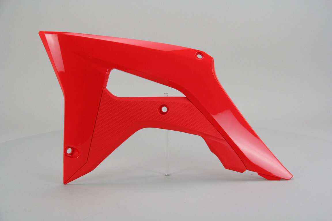 Left Side Polisport Red Radiator Shroud Set replacement plastics for 17-22 Honda CRF250, CRF450 dirt bikes.