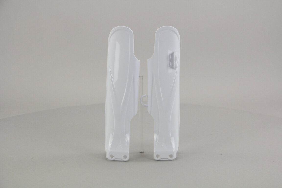 UFO White Lower Fork Guards replacement plastics for 19-26 Yamaha YZ85 dirt bikes 360 view